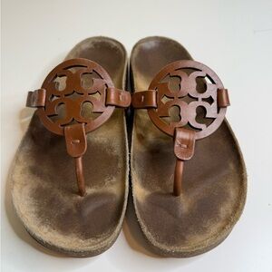 Tory Burch Brown Leather Sandals with Cutout Design